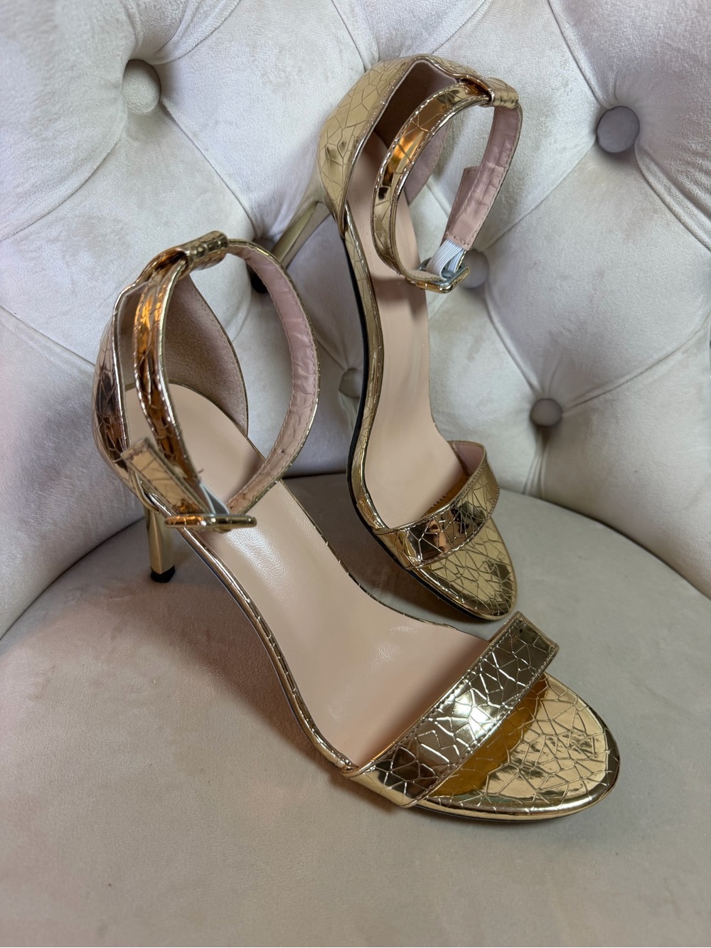 Gold Metallic Ankle-Strap Heels - Women